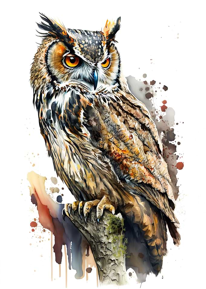 Bird owl in watercolor