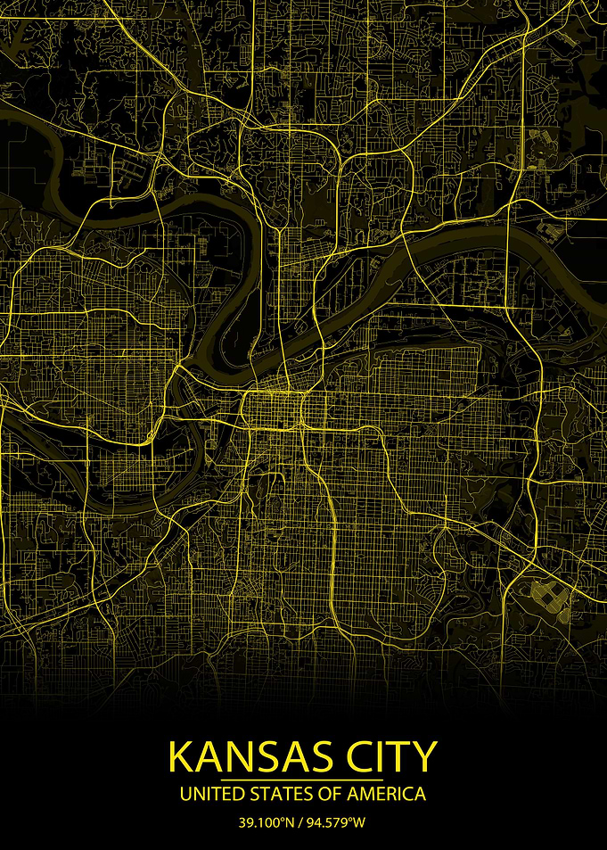 Kansas City MO Yellow Map