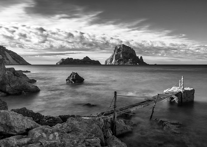 Ibiza black and white sea