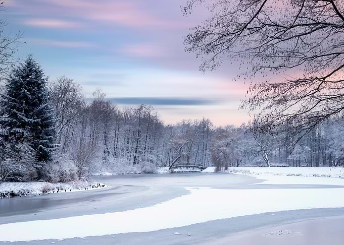 Winter lake in frozen park