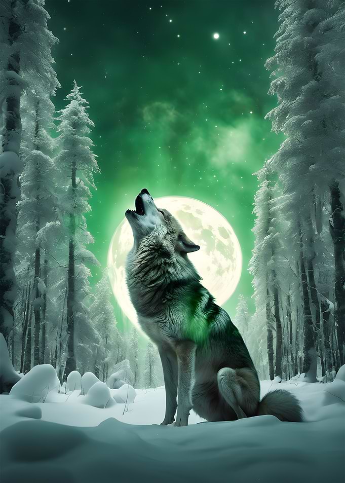 wolf howling moonlight
