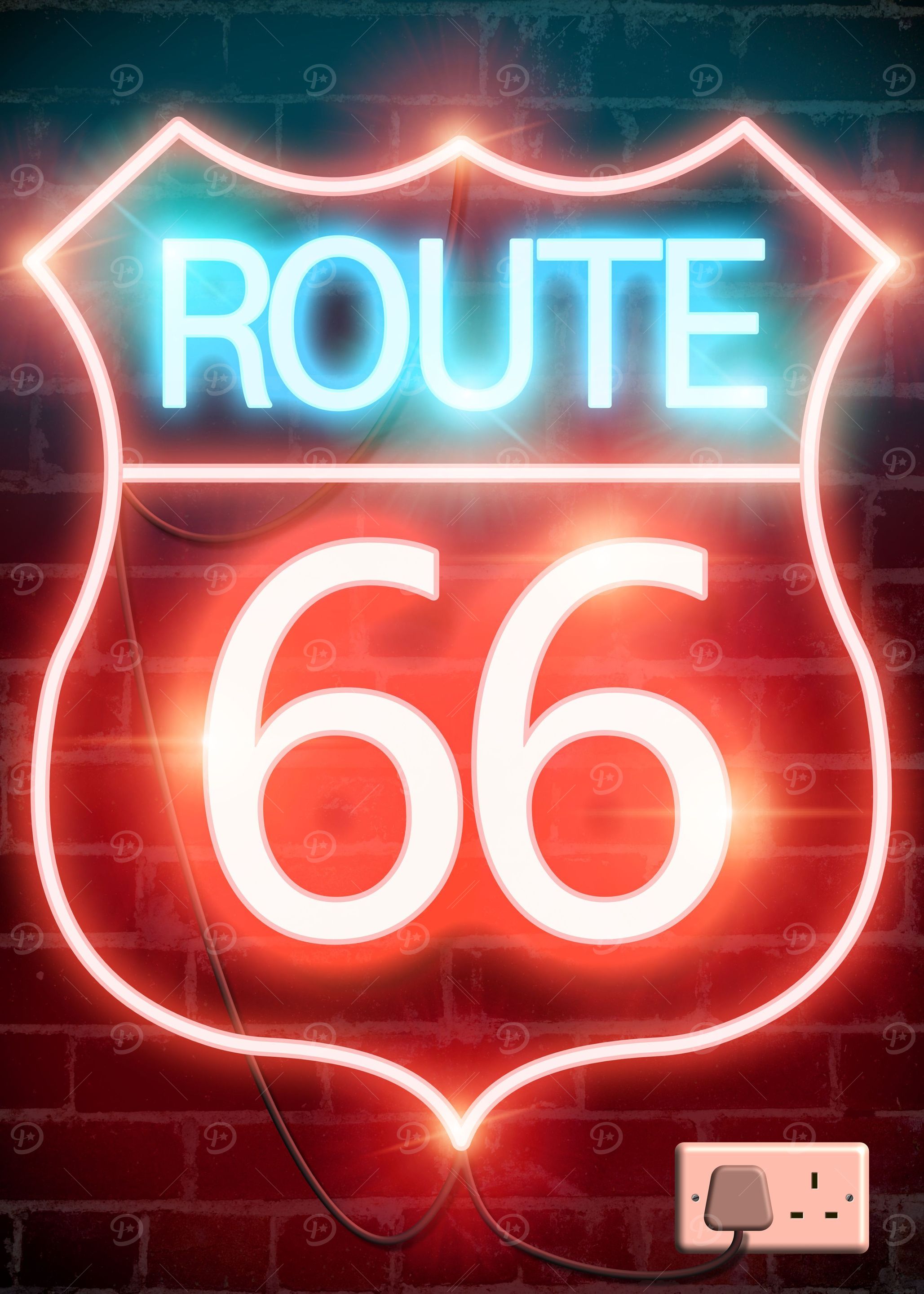 Route 66 Neon Sign on wall