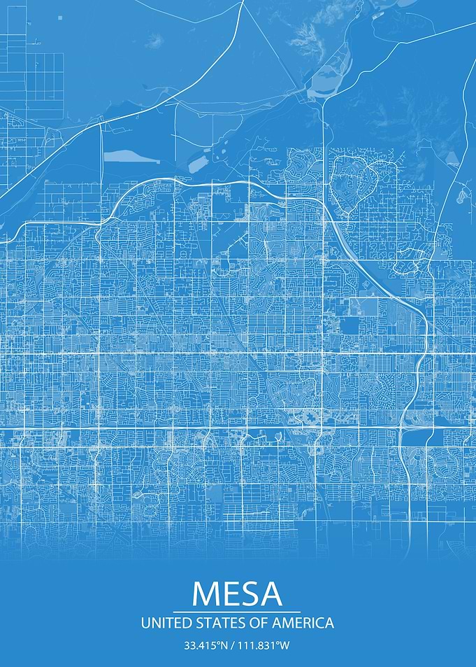 Mesa Arizona Blue City Map