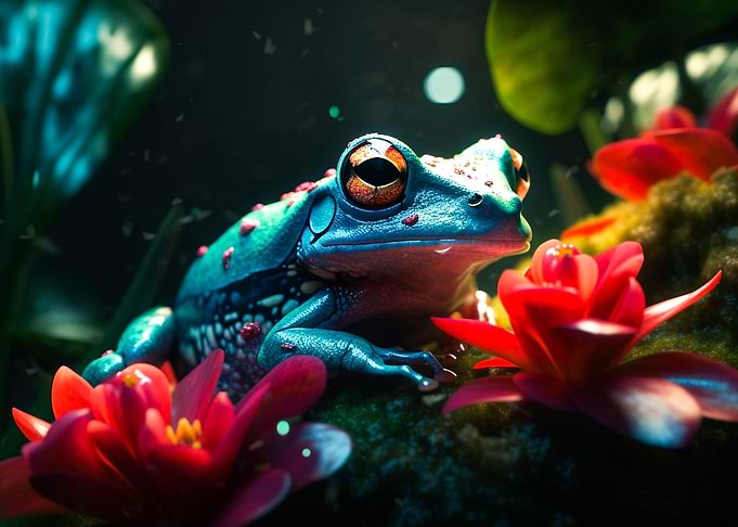 Frog with red flowers