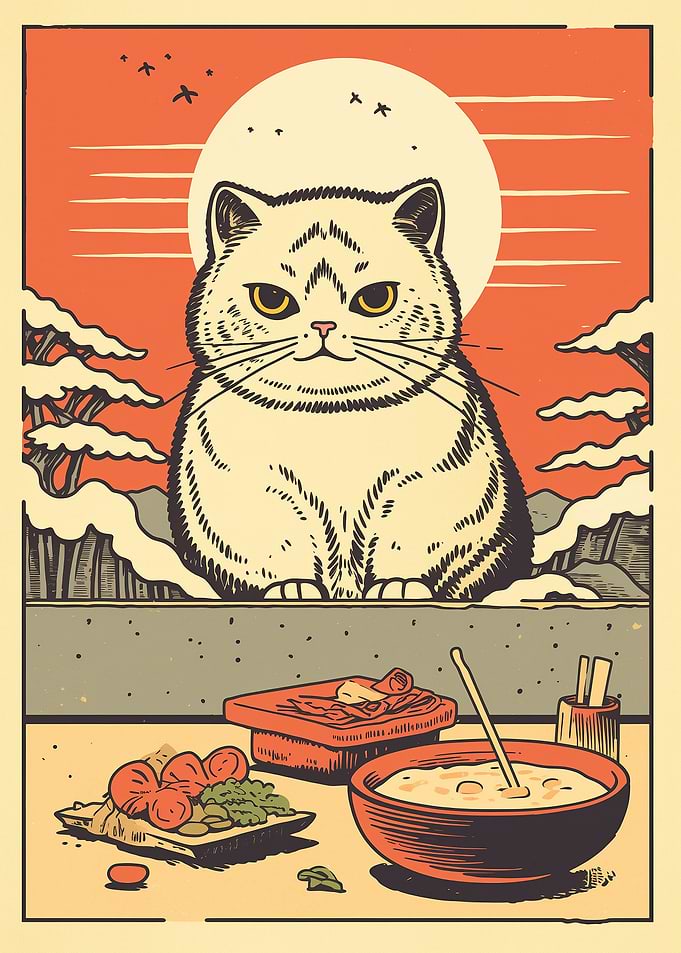Cute Cat Eating Sushi