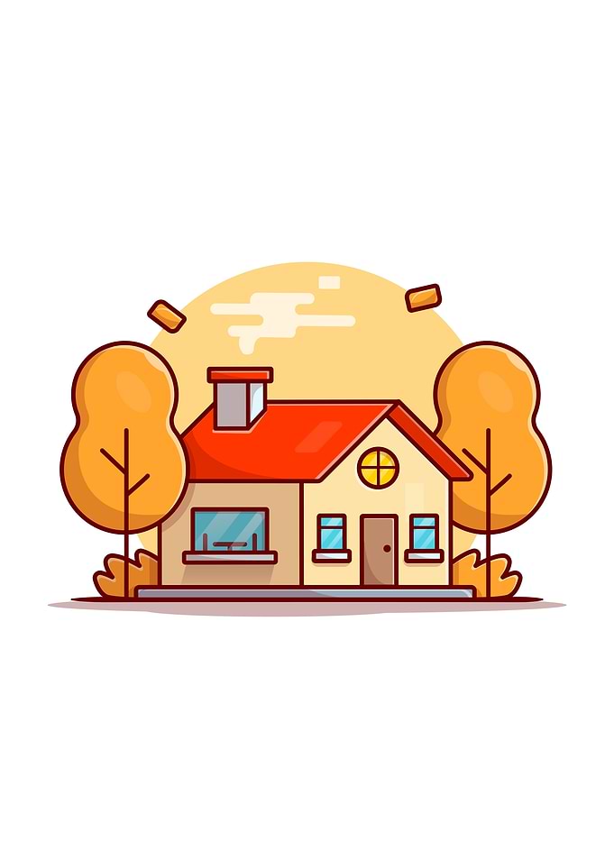 Autumn House with Trees