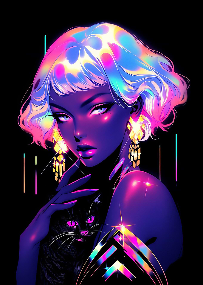 Neon Rainbow Cat Sexy Girl