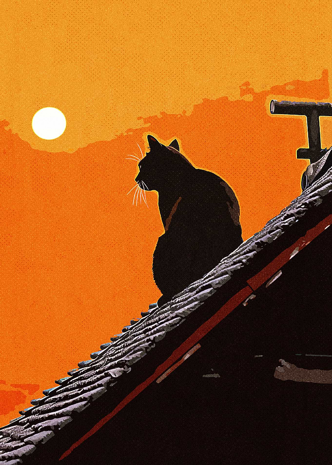 Black cat on the roof