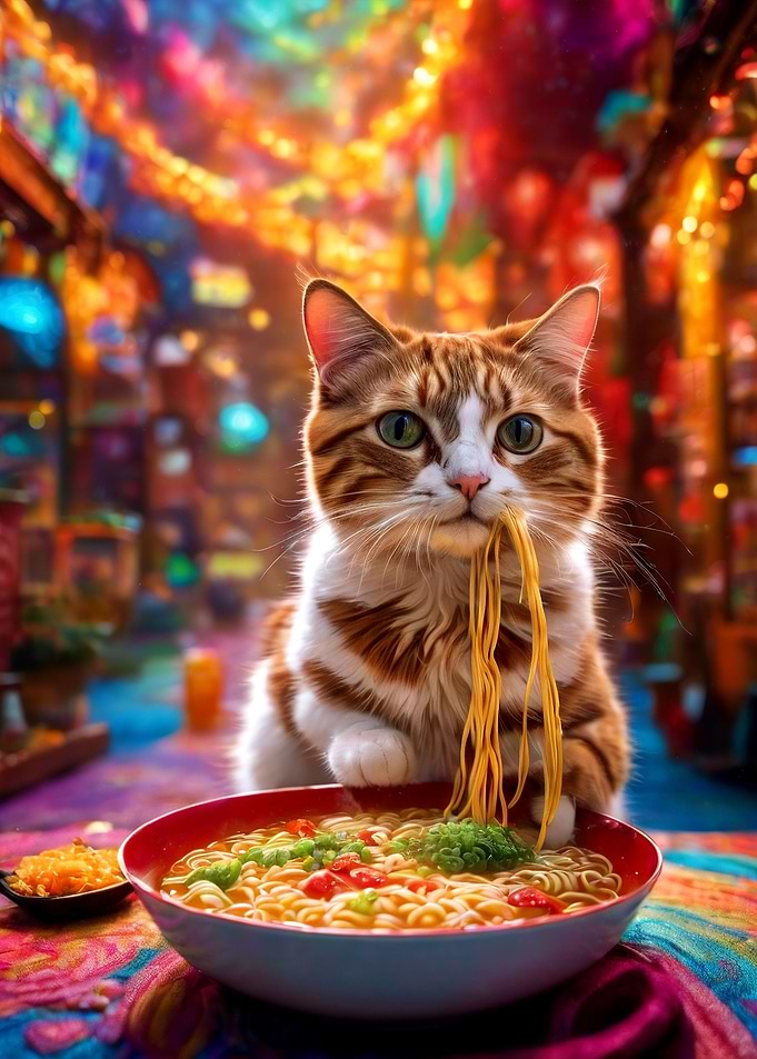 Funny Cat Eating Ramen