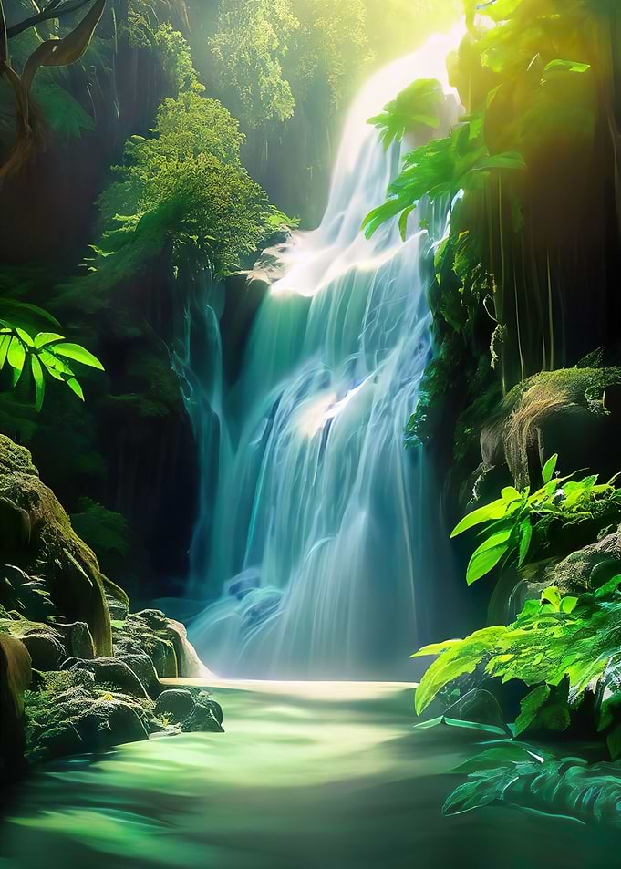 Waterfall in Forest Nature