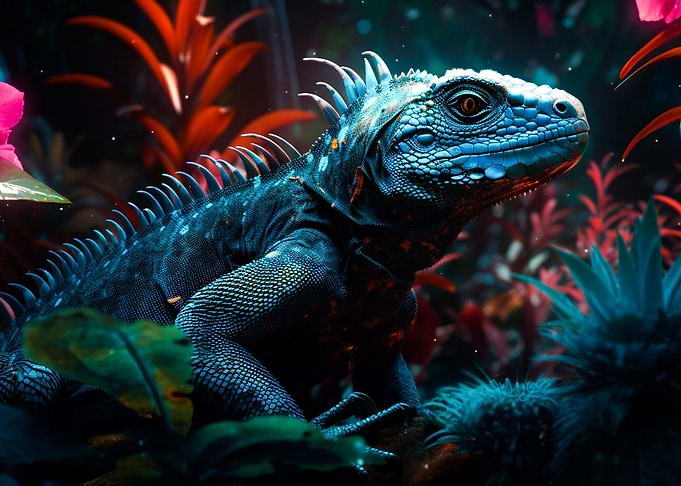 Iguana with flowers