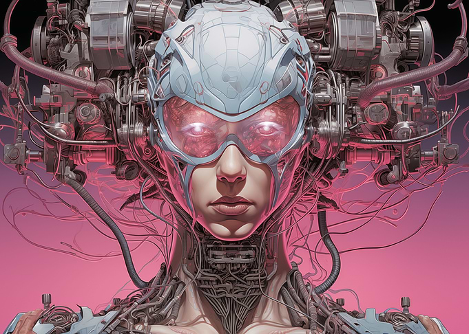 Pink Cyberpunk Robot