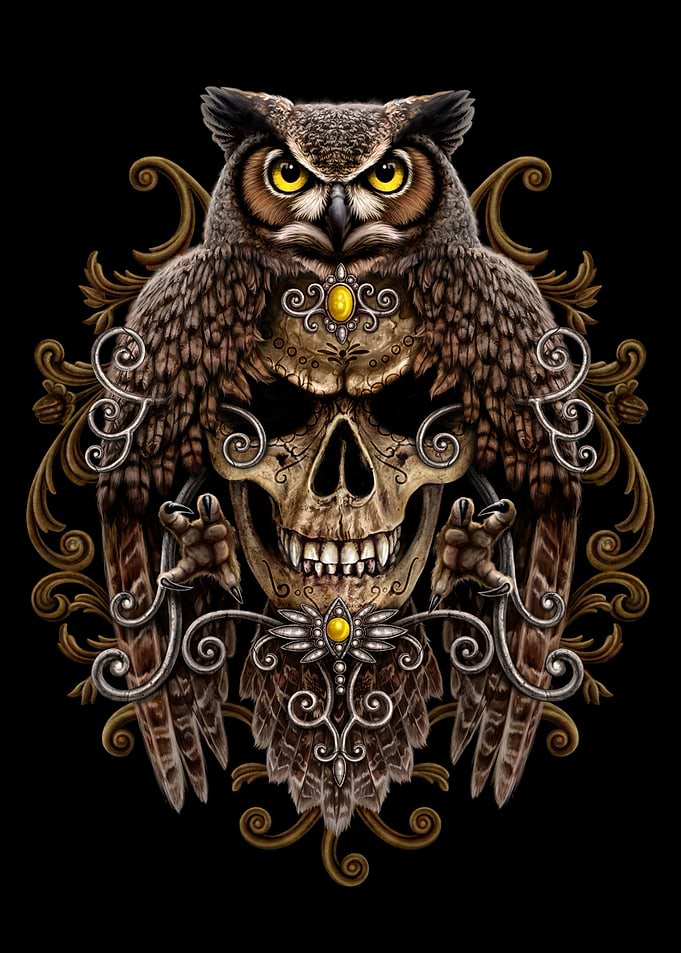 Gothic Owl with Skull