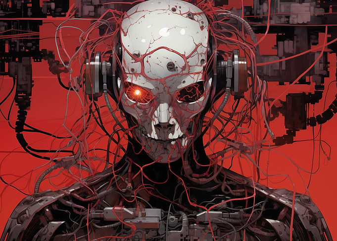 Red Cyberpunk Robot