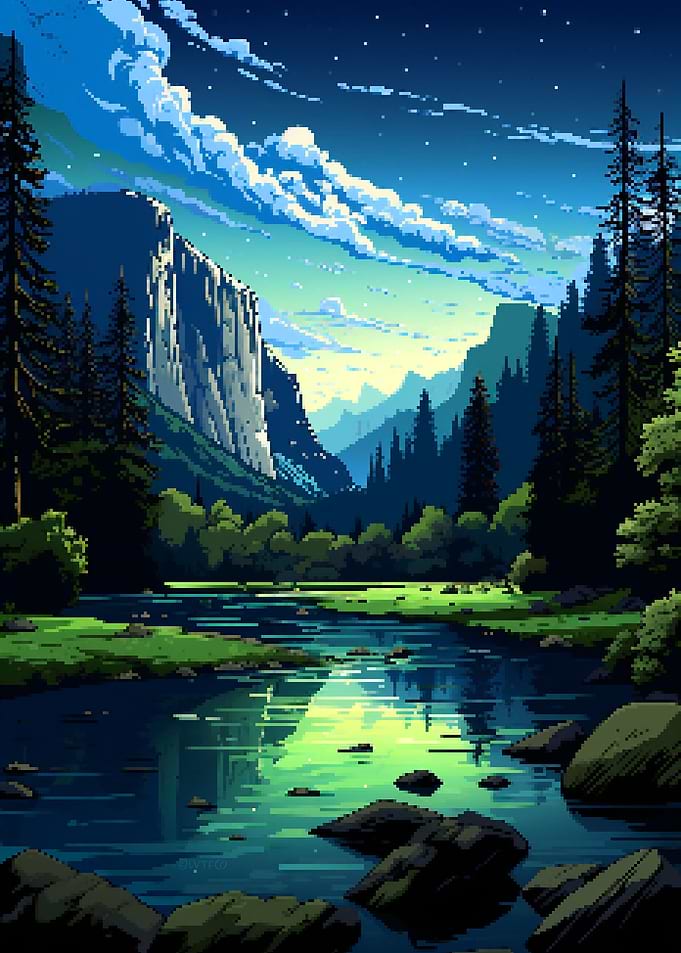 Yosemite Lake Pixel Art