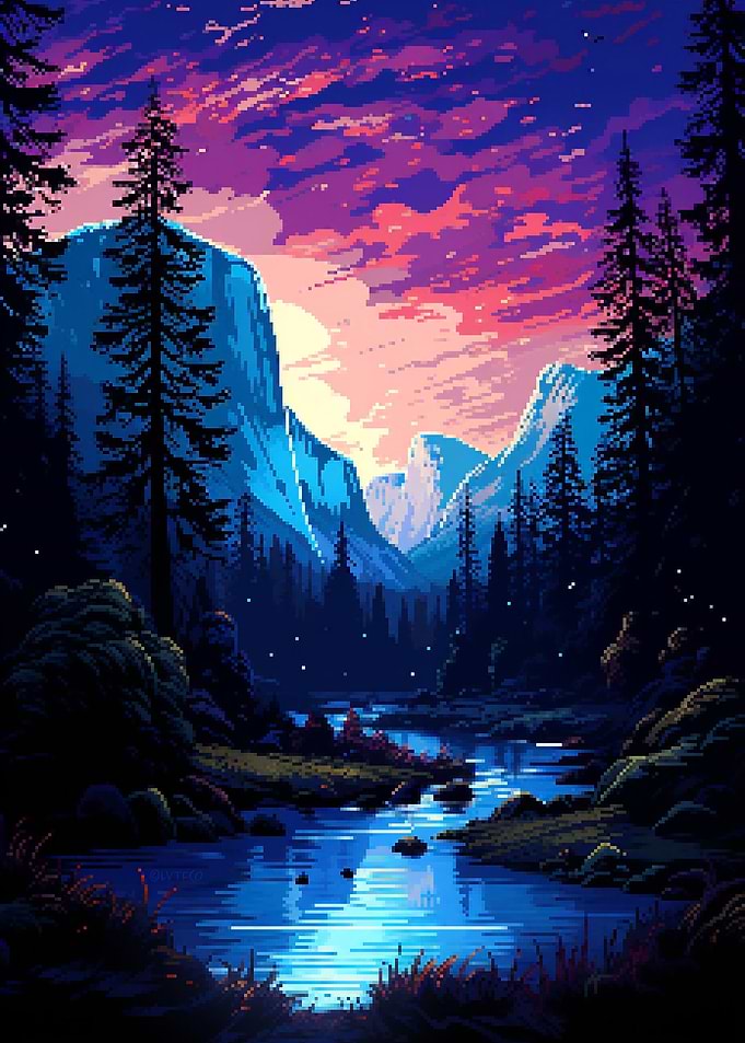 Sunset Yosemite Pixel Art