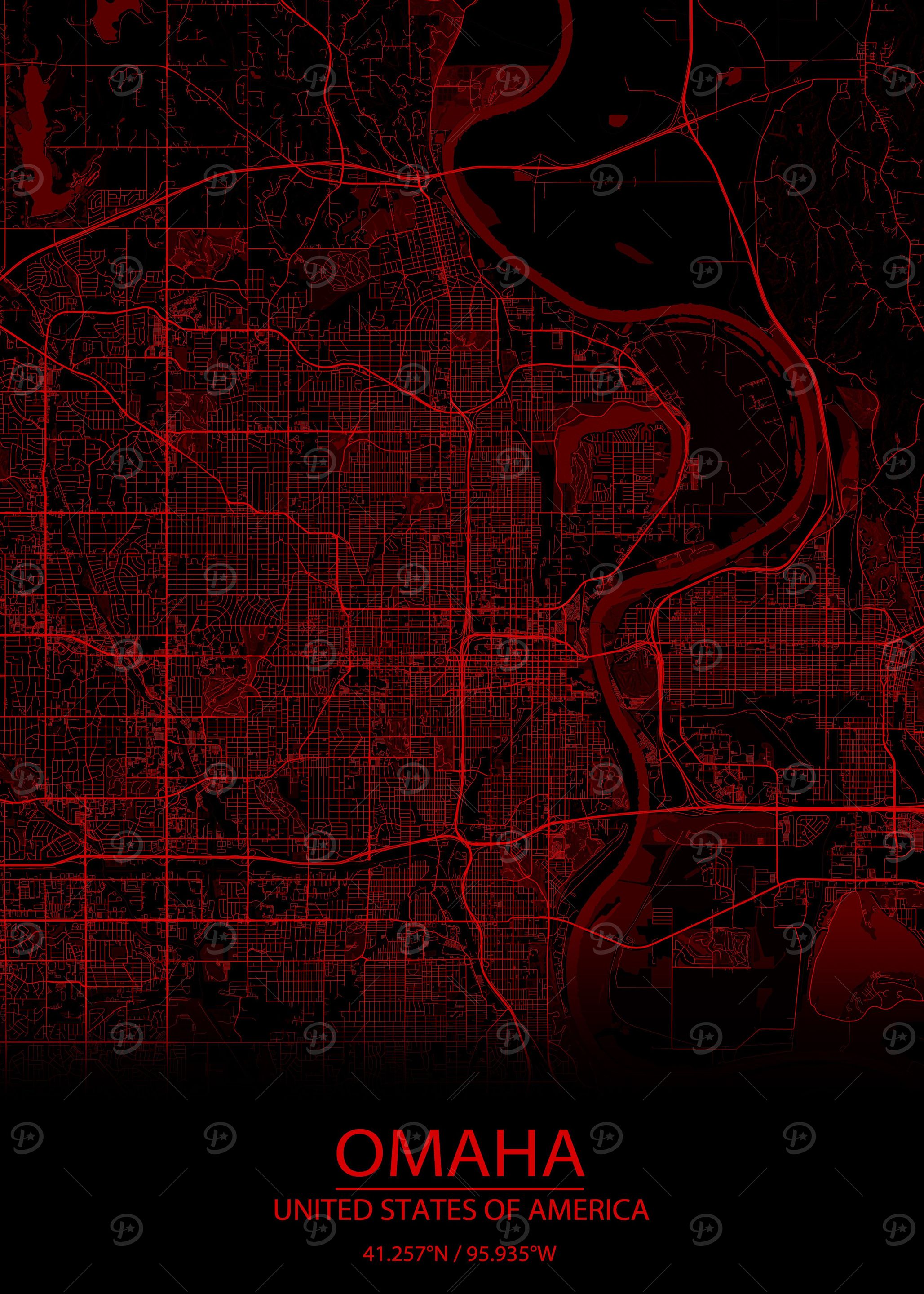 Omaha USA Red Black Map