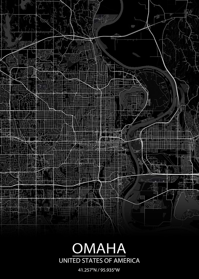 Omaha Nebraska Black Map