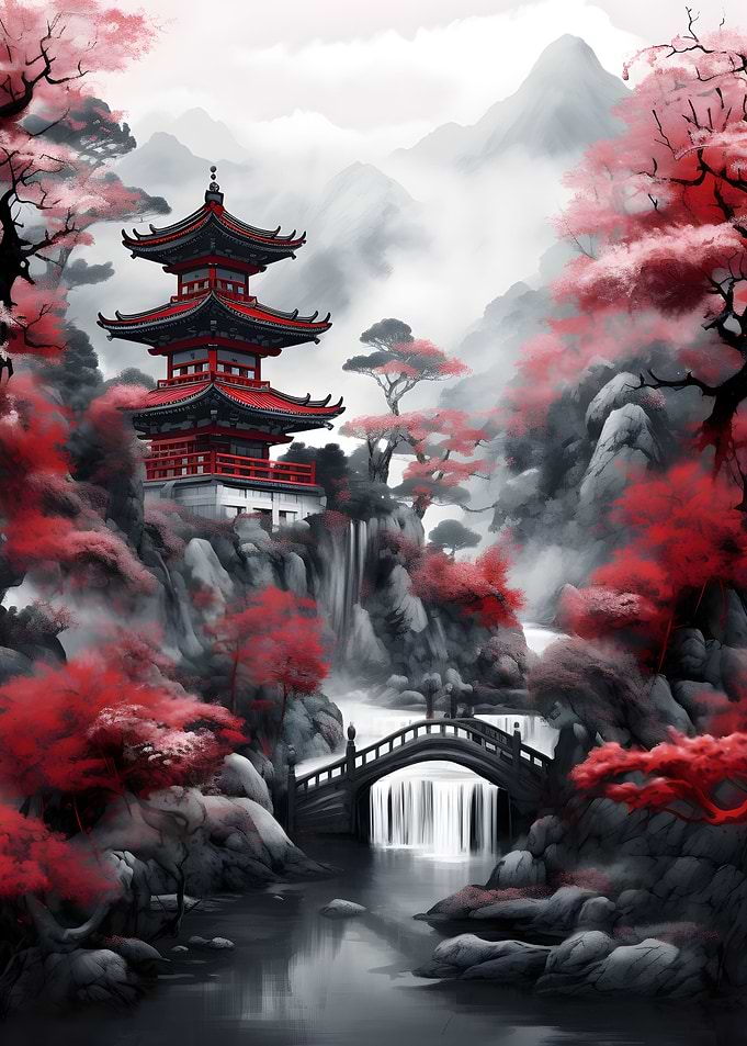 Red Moon Japan Art