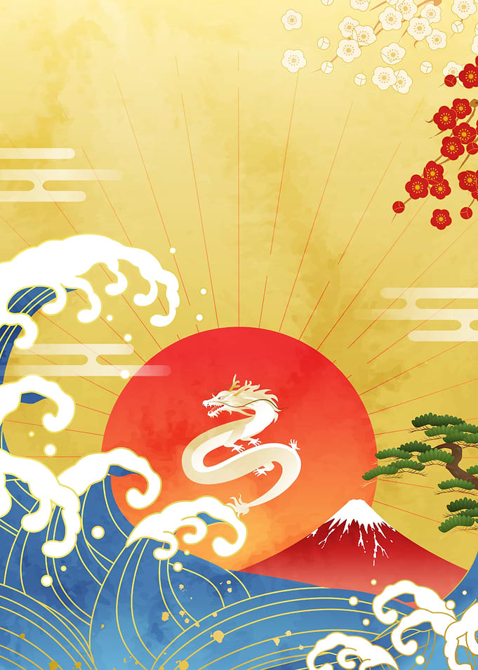 Dragon with sea waves