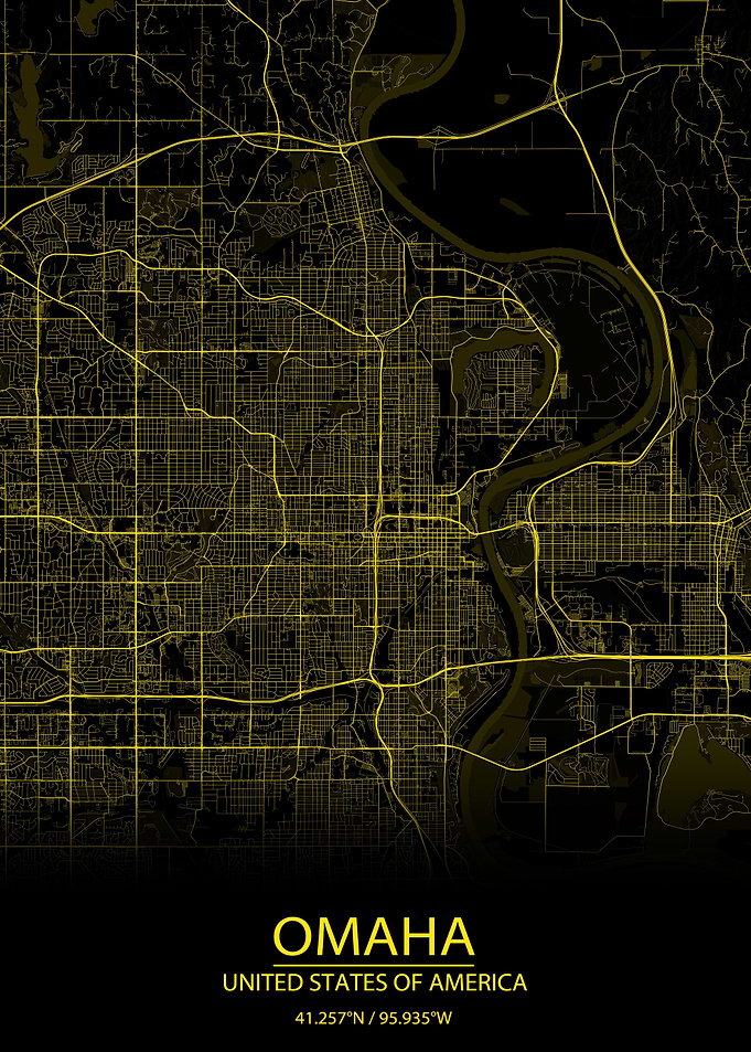 Omaha Nebraska Yellow Map