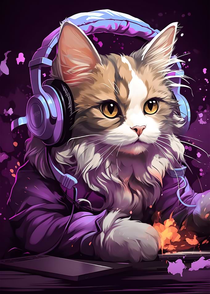 Neon Gamer Cat
