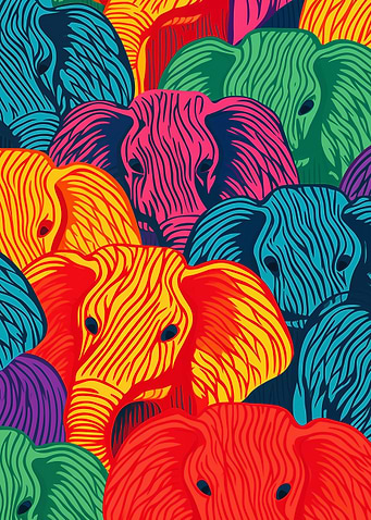 Colorful Elephant Herd