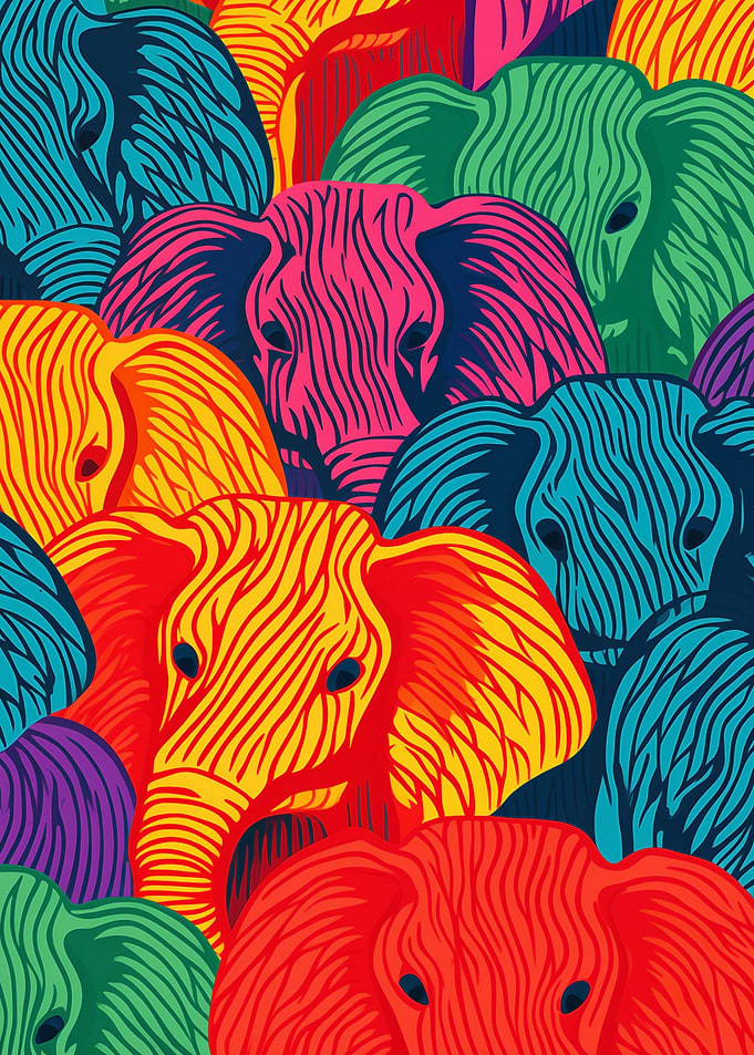Colorful Elephant Herd