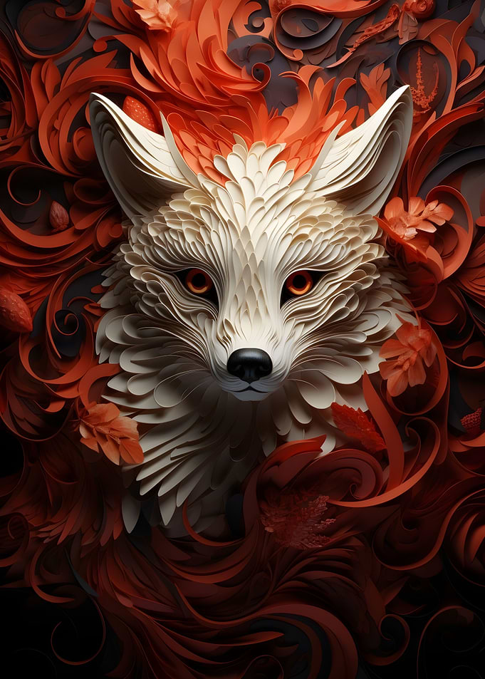 White Fox in Red Flowers