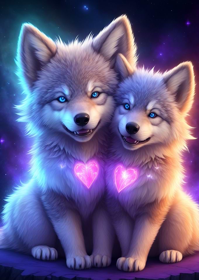Colorful wolf cubs