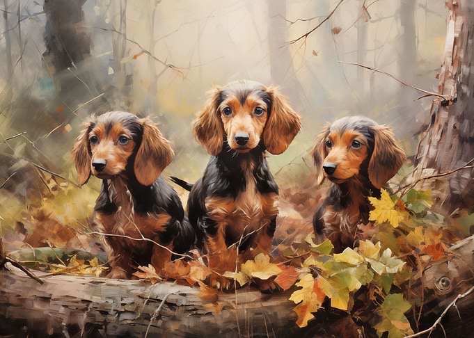 Three Dachshunds in forest