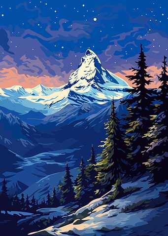 Swiss Alps Winter Night