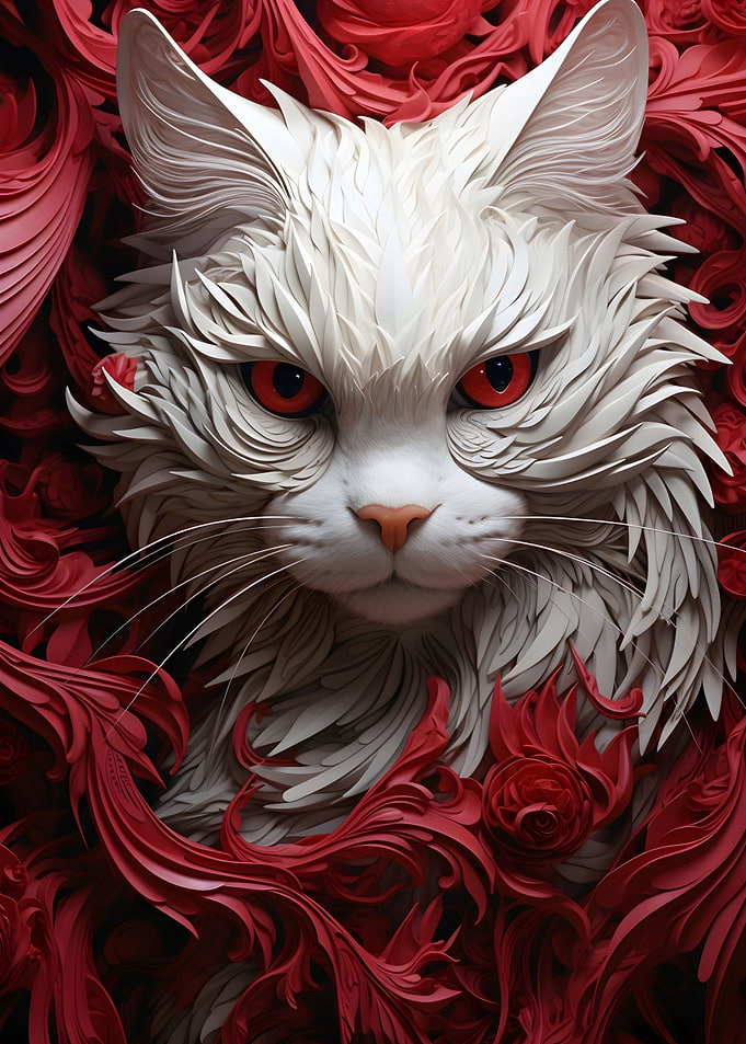 White Cat in flowers