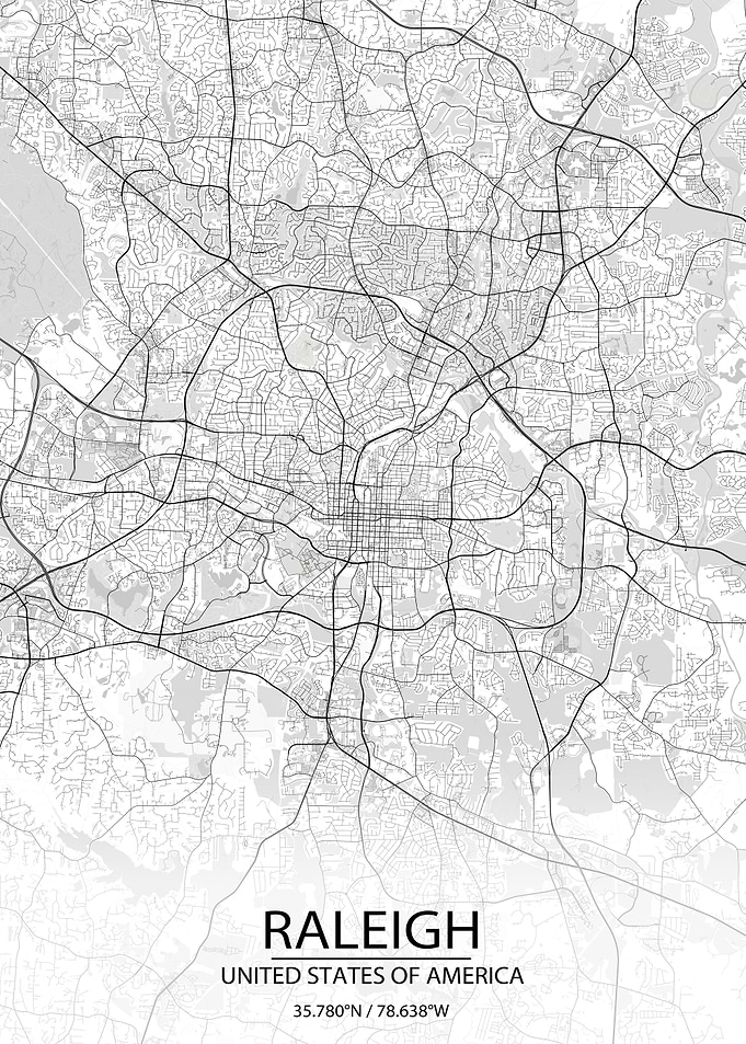 Raleigh NC USA White Map
