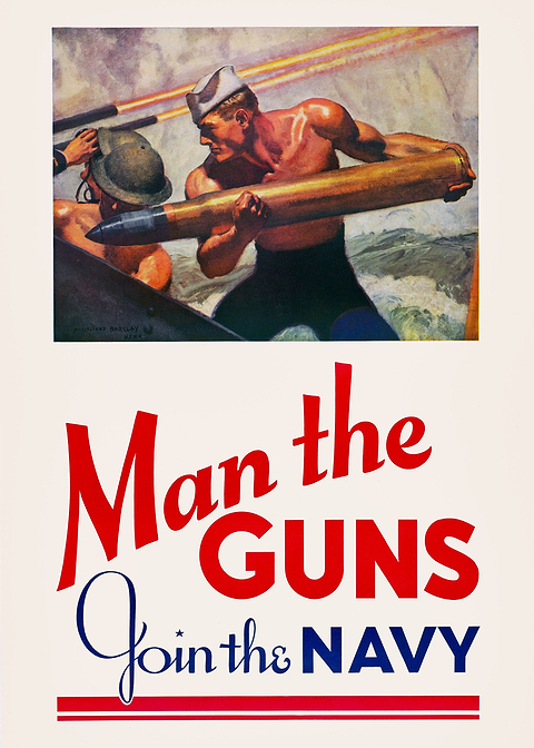 Man the Guns Join the Navy — vintage poster restored on metal