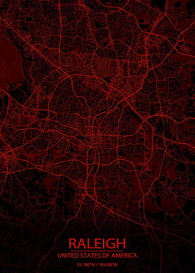 Raleigh NC Red Black Map