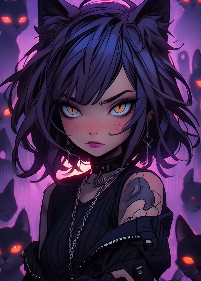 black cat anime girl japan