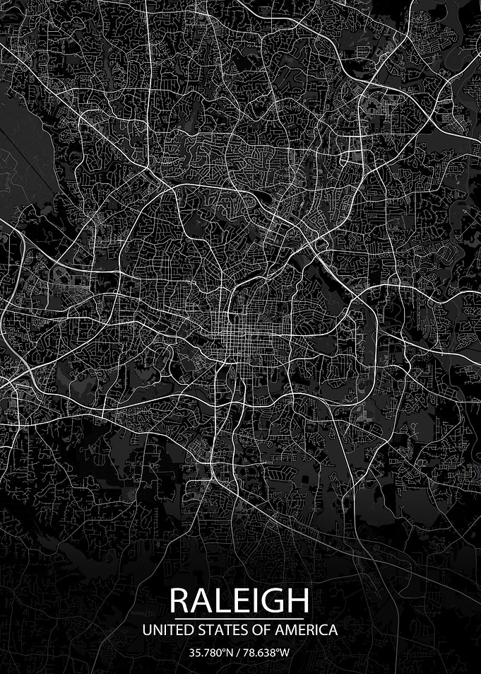 Raleigh NC USA Black Map