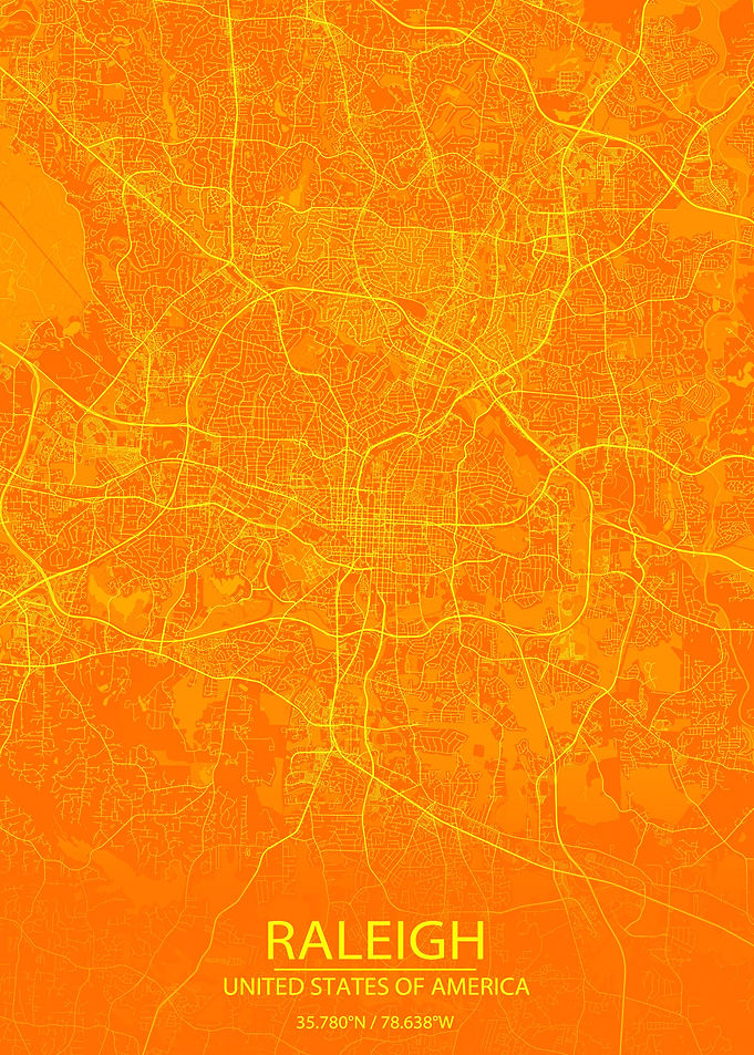 Raleigh NC USA Orange Map