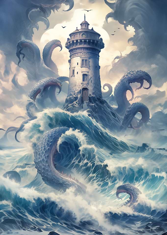 A lighthouse and monster