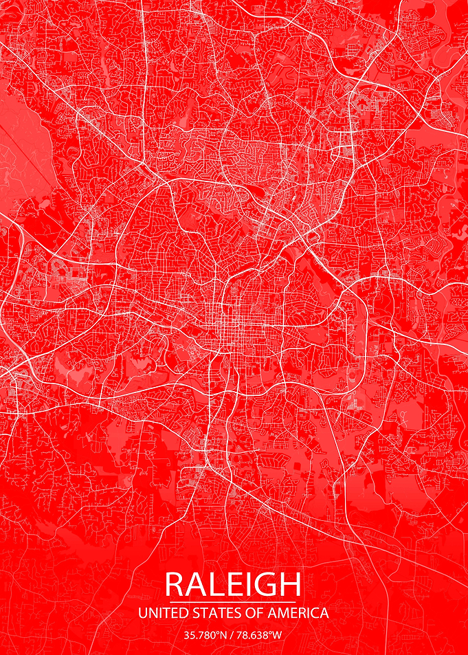 Raleigh NC Red White Map