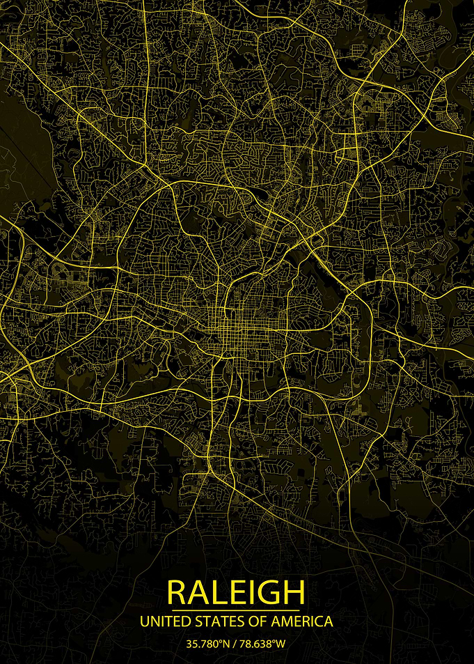 Raleigh NC USA Yellow Map