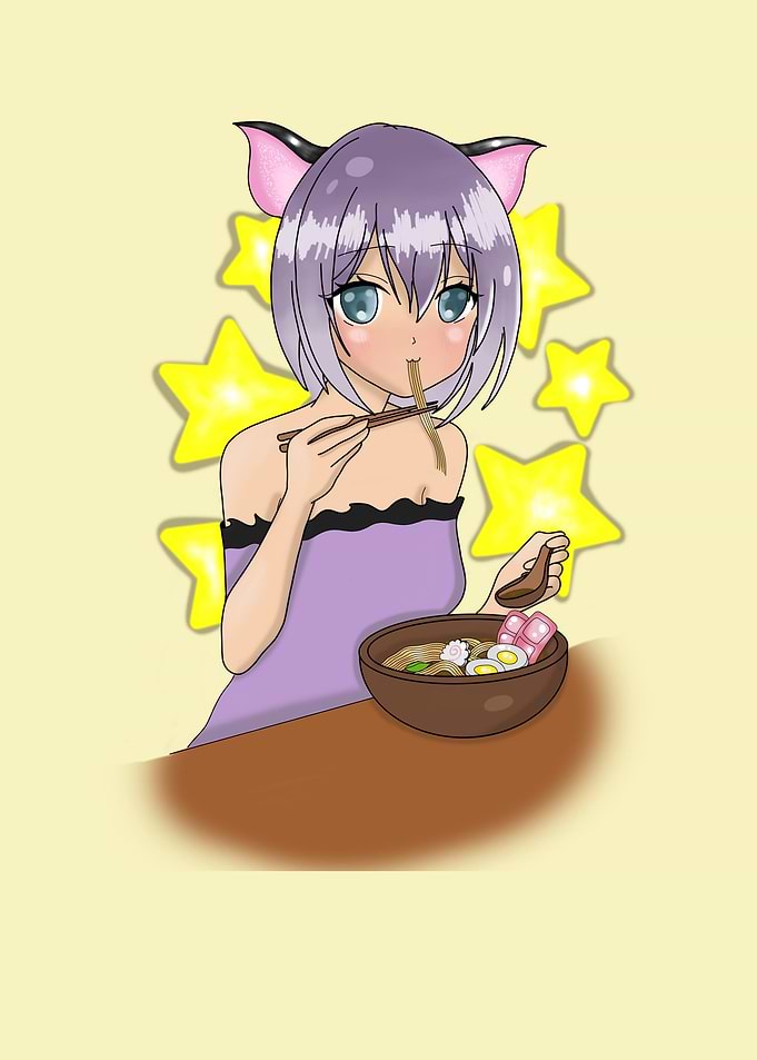 anime girl eating ramen