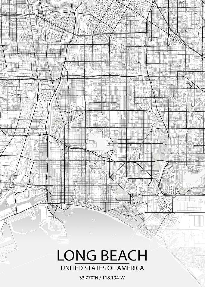 Long Beach CA US White Map