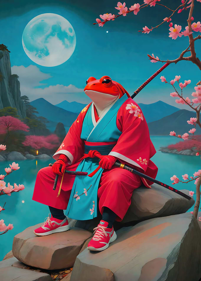 Red frog samurai painting