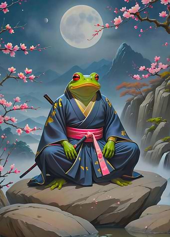 Wise frog samurai painting