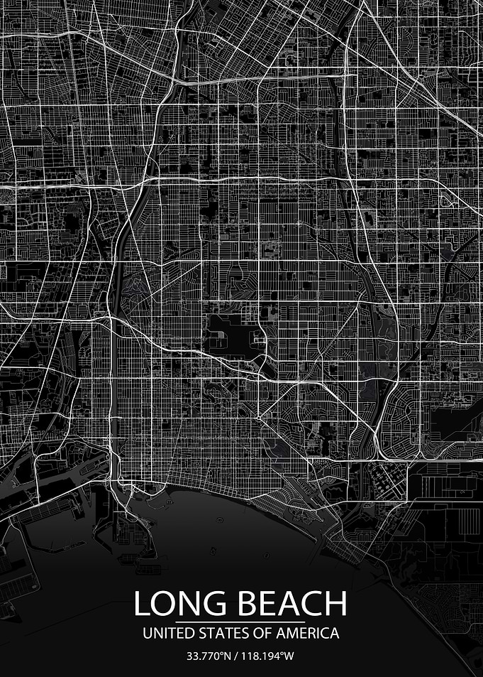 Long Beach CA US Black Map