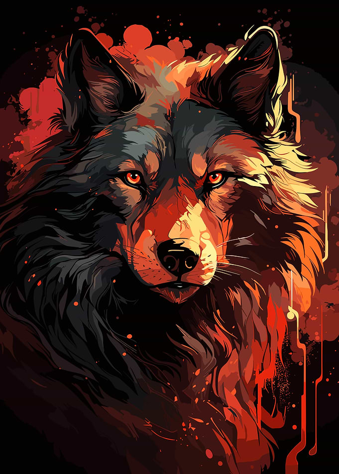 Crimson Red Wolf Face