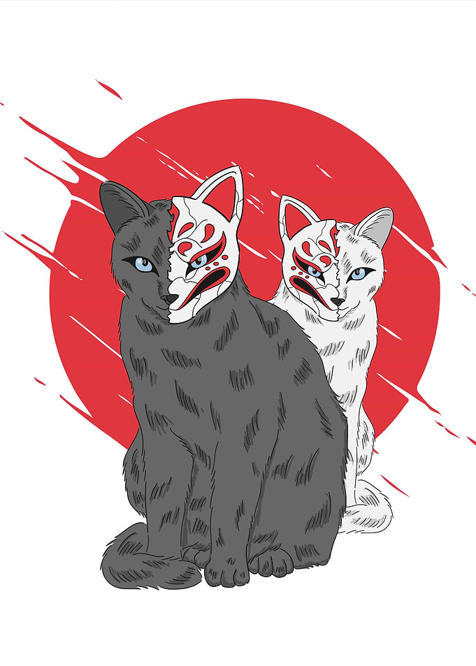 Cats wearing kitsune mask