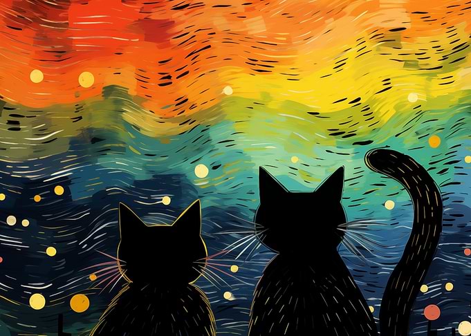 Cats and Colorful Sky